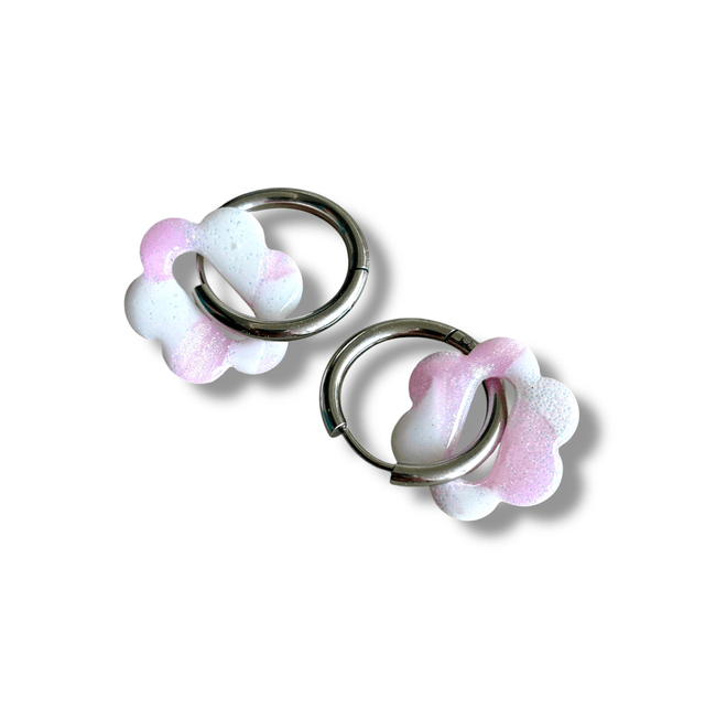 Pampilles mini Betty rose nacré et blanc pailleté