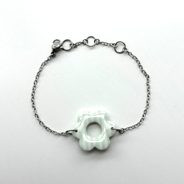 Bracelet mini Barbara rayé blanc et menthe 