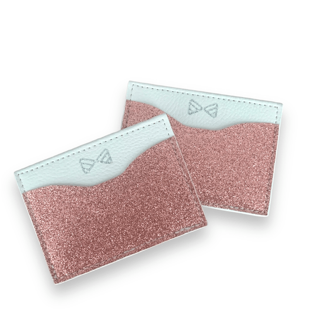 Porte cartes pailleté rose et blanc 