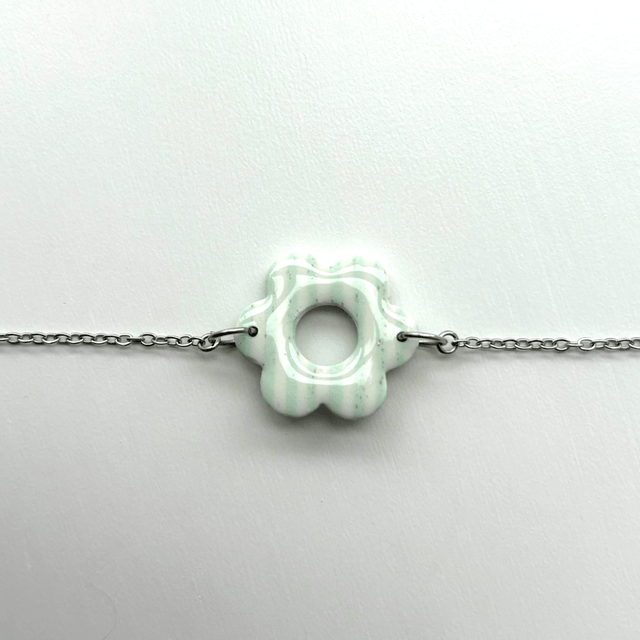 Bracelet mini Barbara rayé blanc et menthe 