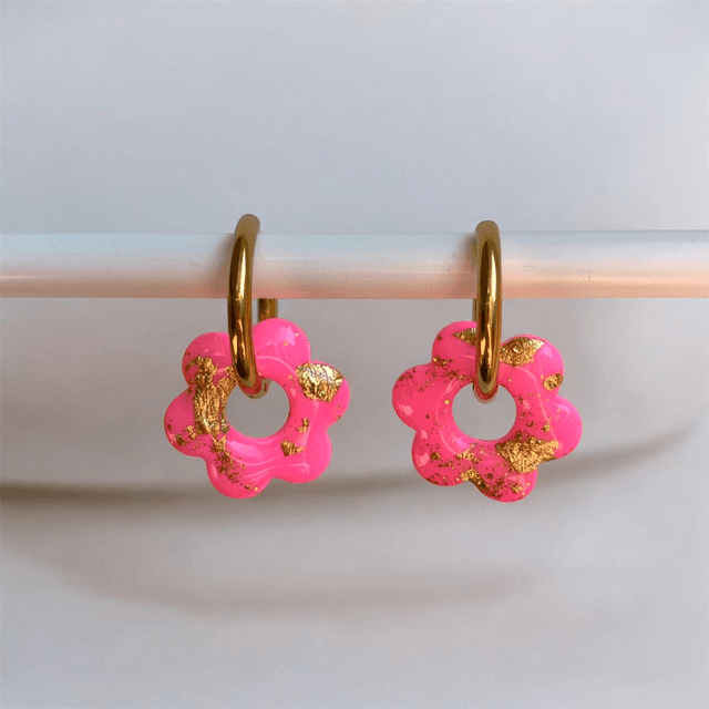 Pampilles Barbara mini rose fluo et or