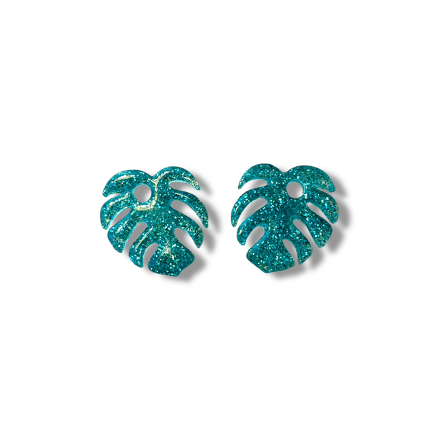 Pampilles mini monstera turquoise pailleté 