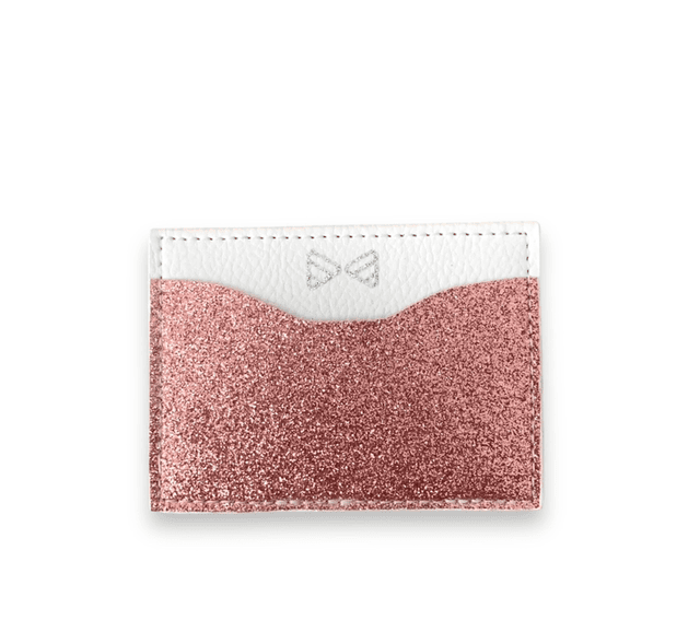 Porte cartes pailleté rose et blanc 