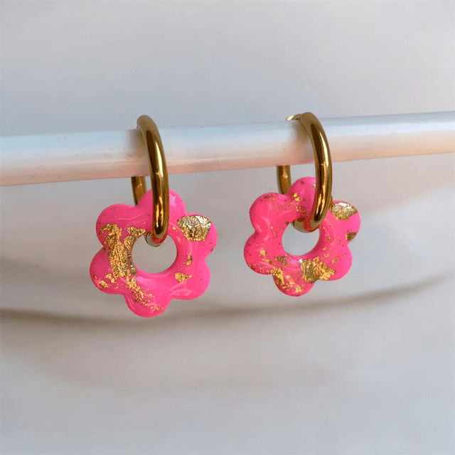 Pampilles Barbara mini rose fluo et or