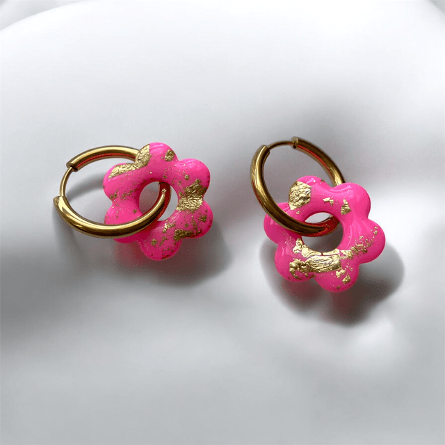 Pampilles Barbara mini rose fluo et or